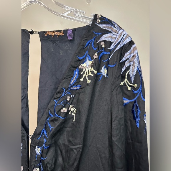 Free People Gypsy Rose Jumpsuit Floral Embroidered Black Size 6 Wide Leg - Picture 2 of 11